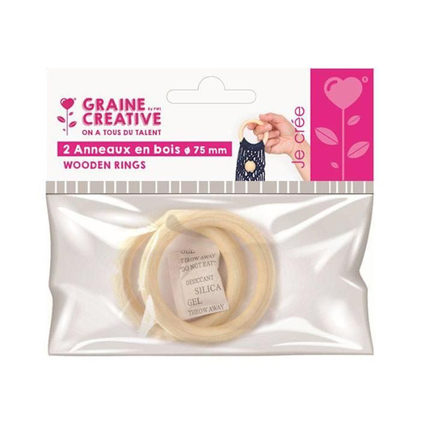 2 træ ringe ø 75 mm beige
