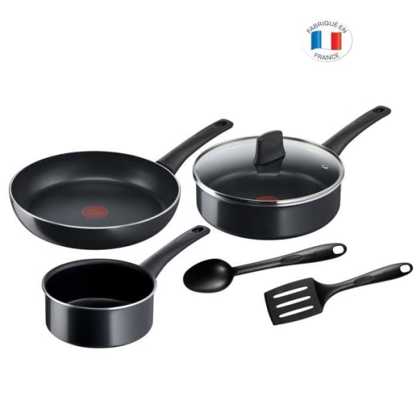 TEFAL Generous Cook Cookware 6 p, gryta, stekpanna, sautépanna + lock, induktion, non-stick, tillverkad i Frankrike C2789602 Svart