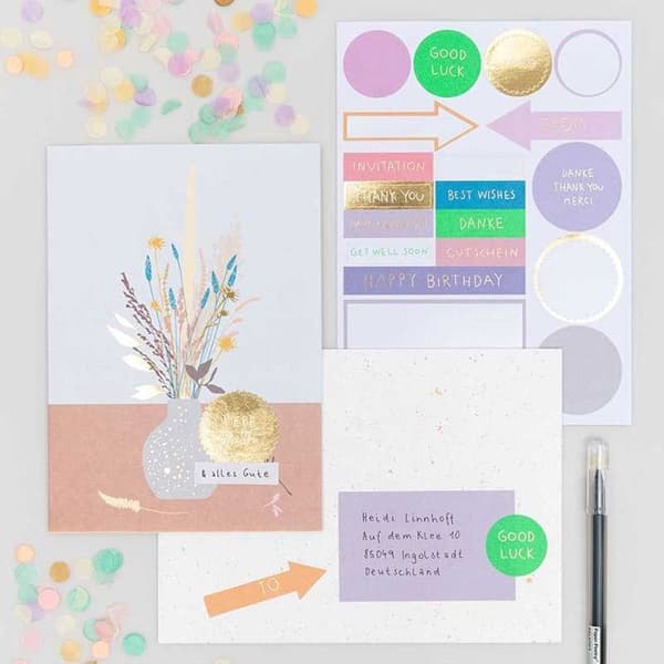DIY Personalisera din blomsterkort - Vas och blå blommor Blå