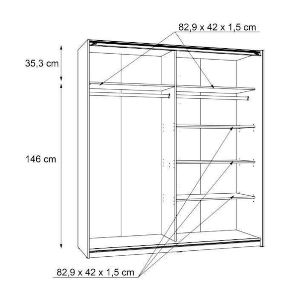 Garderob med 2 skjutdörrar - Spånskiva - Ljus ask ekdekor - L 170,3 x D 61,2 x H 190,5 cm - ULOS Ljus ask ek dekor