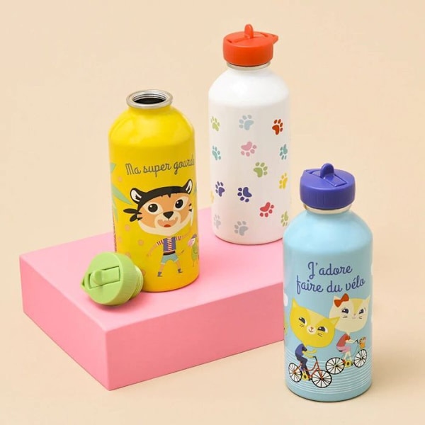 Barnflaska Rostfritt stål - Lätt att rengöra - Återanvändbar flaska - Kapacitet 300ml - 17 cm x 6,5 cm - Röd - Tiger Flerfärgad