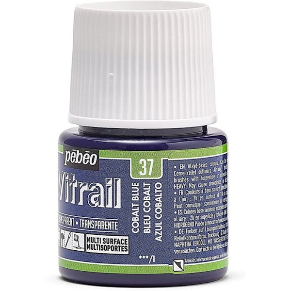 Transparente glasmaleri - Pébéo - 45 ml - Transparent koboltblå Transparent koboltblå