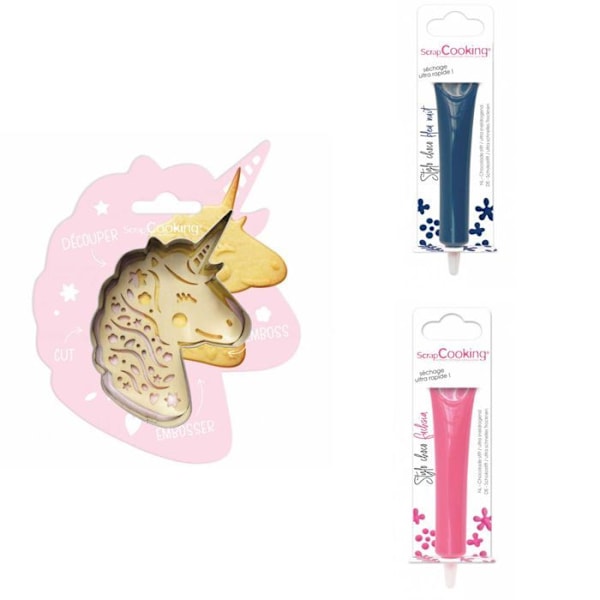 Unicorn präglad kakkit + 2 midnattsblå och fuchsia chokladpennor Grå