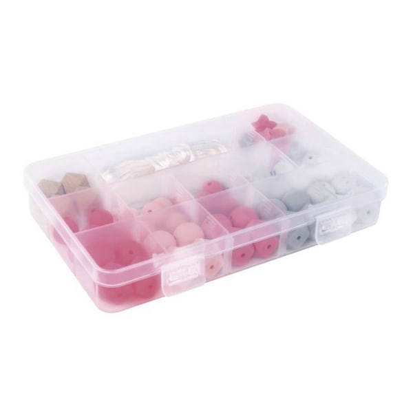 RAYHER 14860258 SILIKONEPERLER, ÆSKE MED 61 STK, AV. TRÆKKESNORE Rosa