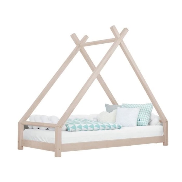 TAHUKA tipi-säng för barn - GENERIC - 90 x 200 - Spröjs - Massivt trä - Beige Beige