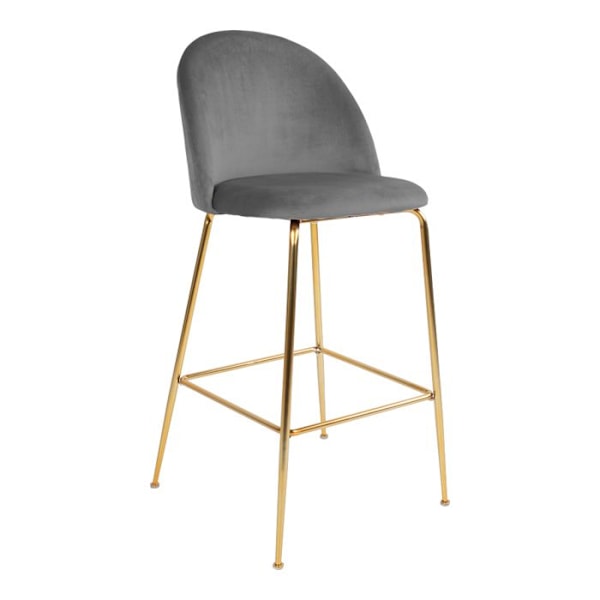 Laust Barstol i grå velour, grå, messing. grå