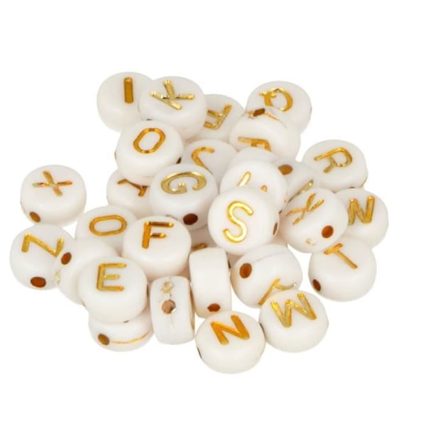 900 hvide/sorte/guld alfabetperler Flerfärgad