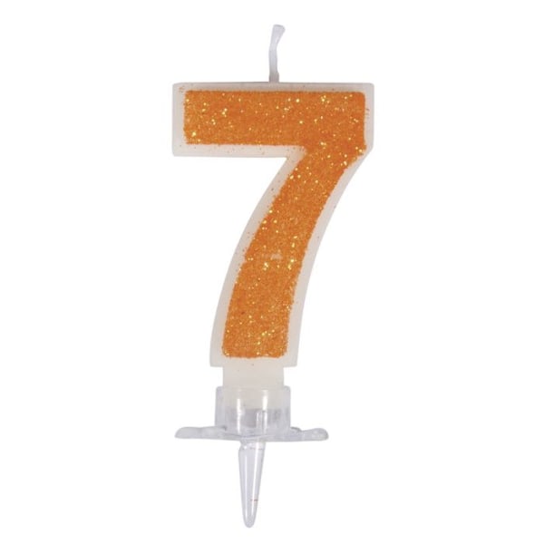 Bougie - numero "7" av.paillet ja kiinnitys, oranssi, 10cm, 1 Set Orange