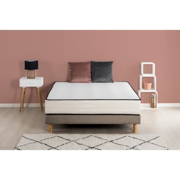 Madras + Box Spring Sæt 140x190 cm - Skum - 25 cm - DEKO DREAM HOTEL Seasons Grå och vit