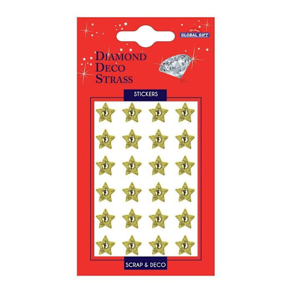 Diamant Rhinestone Stickers - Guldstjärnor - Glitter gyllene
