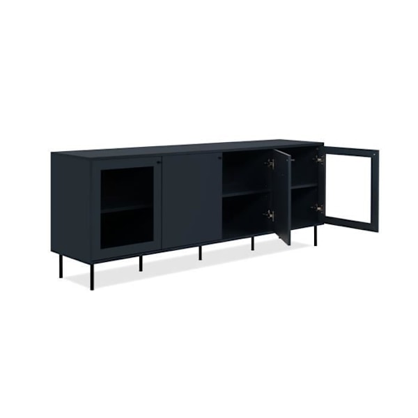 TV-kaappi - CARACAS - 180 x 68 x 40 cm - 2 lasiovea + 2 ovea - Tummansininen sisustus marinblå