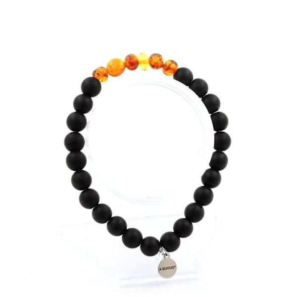 Armbånd - A Bijoux - Ægte rav og sort onyks - 8 mm - Længde 19-20 cm - Unisex Äkta bärnsten, Svart onyx