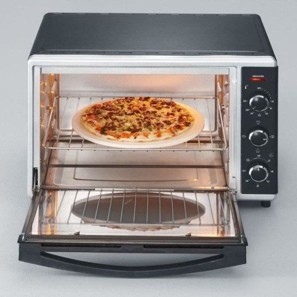 Mini SEVERIN TO2058 roterende varmeovn 42 L, pizzasten og grillspyd, 1.800 W fritstående ovn, 120 min timer, Sort/rustfrit stål