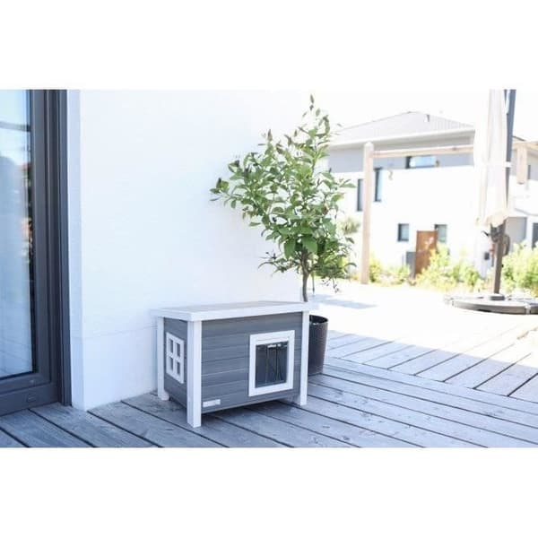 Utomhus katt hus i komposit, hållbart material - KERBL - ECO Eli - Grå / Vit - 57 x 45 x 43 cm grå vit
