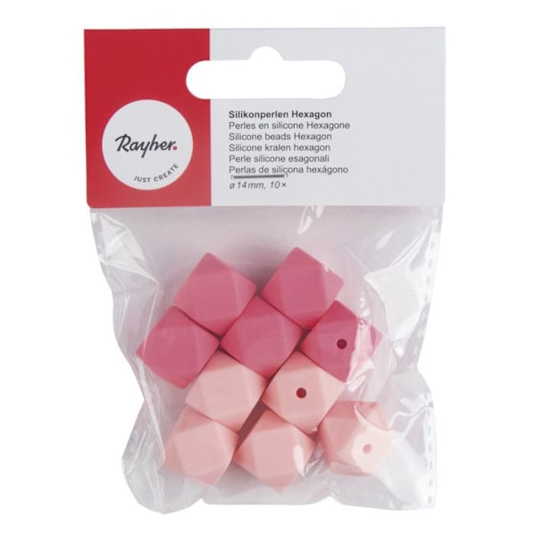 RAYHER SILIKONE PERLER HEXAGON, 14MM Ø, ROSA FARVER, 14MMØ 14867258