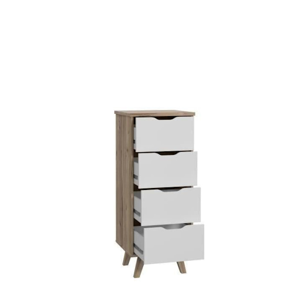 4-skuffers kommode - I spånplade - Eg og hvid indretning - Moderne - L 45 x D 42 x H 108 cm Matt vit / Naturlig ek