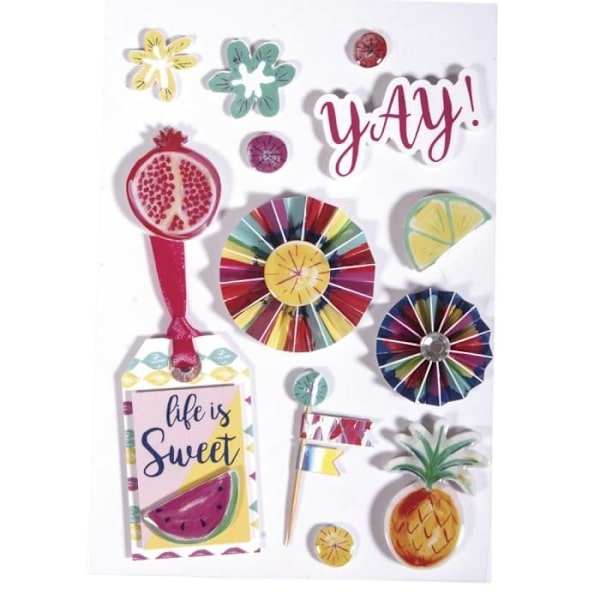Sticker 3D i papir - Sommerfest - Multifarvet - 13 stk. - Specialeffekter - Blandet Flerfärgad