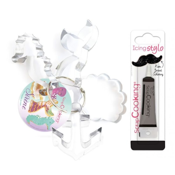 4 Havfrue Cookie Cutters + Sort glasurpen