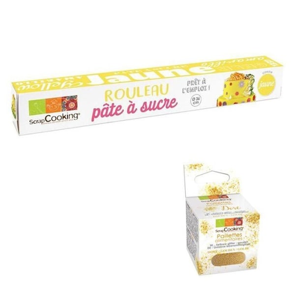 Sockerpasta - Ospecificerad - Ø 36 cm - Gul - Klar att använda - Guldglitter Gul