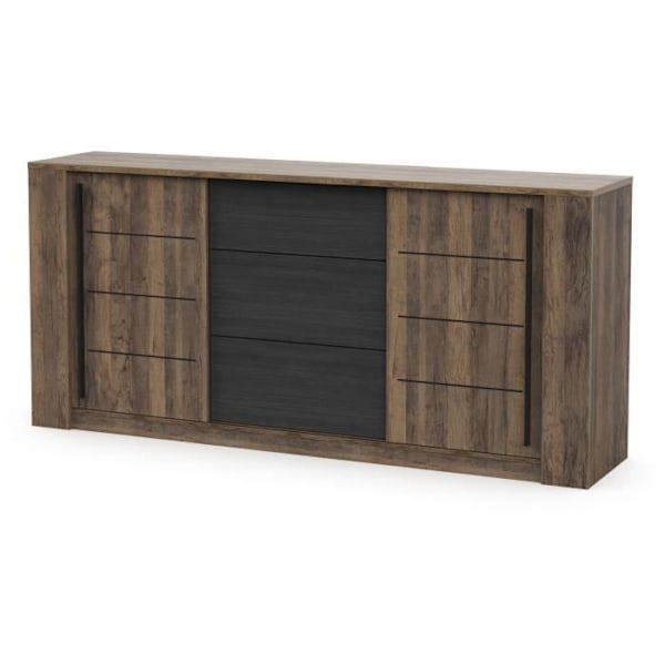 MONACO Skänk - Ek och svart dekor - 2 dörrar + 3 lådor - L206 x D44,9 x H94 cm - CBA MEUBLES