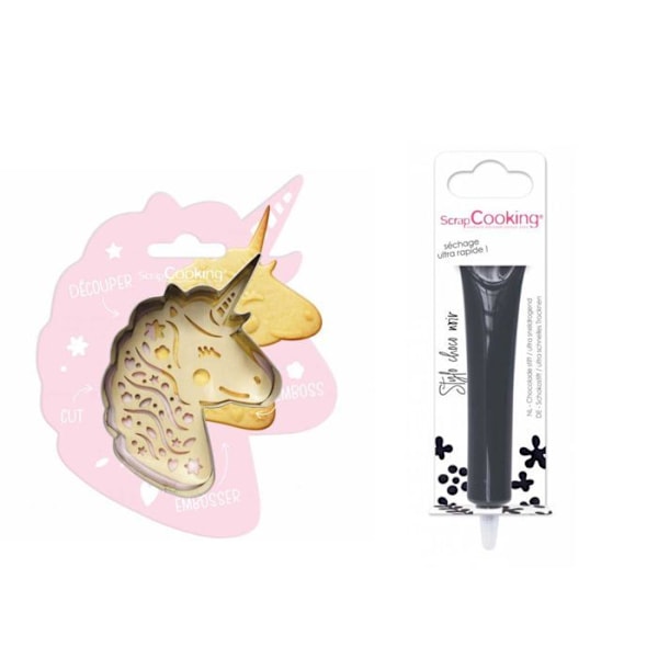 Unicorn präglad kakkit + mörk chokladpenna Grå