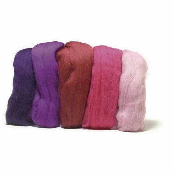 Sortiment av Merino kamad ull - RAYHER - 50 g - Fuchsia toner Fuchsia toner