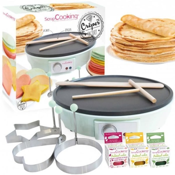 Crêpeapparat - Crepe fabrik - 3 naturlige farver - 3 fantasifulde forme - 1000 watt - Ø28 cm Gul, Rød, Grøn