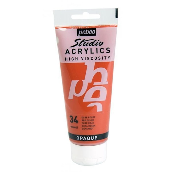 Akrylfärg - Pébéo - Studio Acrylics - Ockra Röd - 100 ml - Satiné Röd ockra