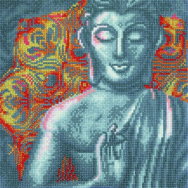 Diamantbroderimålningssats 30x30cm Zen Buddha Multicolored - Sortiment. Blå