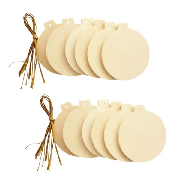 12 flade julekugler i træ til at hænge 6 cm Beige