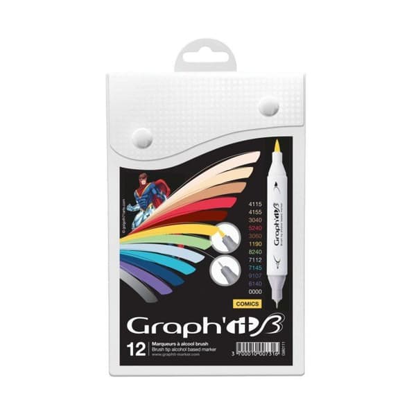 12 kpl Graph'it Brush Comics -merkkejä Cotton (4115), Skin (4155), Brown 3