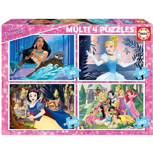 Disney Princesses Pussel - EDUCA - Multi 4 i 1 - 100-200 bitar - Tecknade serier och serier - Rosa Flerfärgad