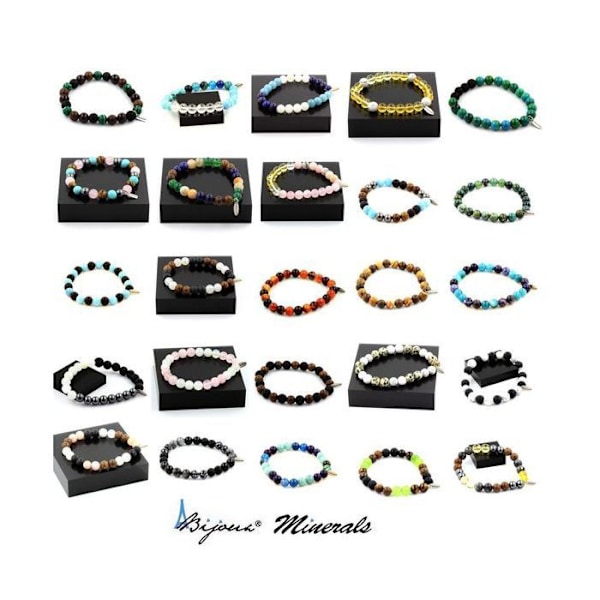 Stenar och mineraler. Svart Obsidian Beads Armband 8 mm. Tillverkad i Frankrike. Svart