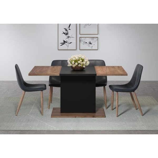 KENDO matbord för 6 personer - Amber ek och matt svart melamin - L160 x D80 x H76 cm - TRENDTEAM Bärnstensfärgad ek och mattsvart