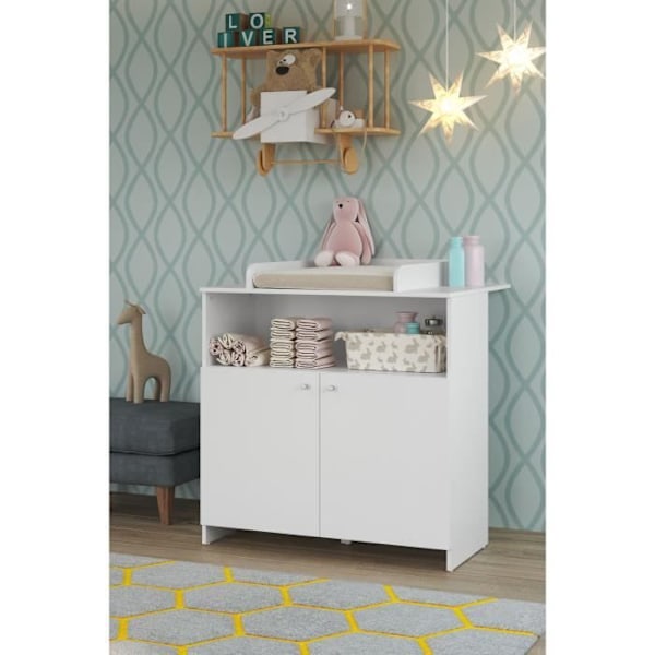 Duo-vauvahuone: Sänky 70 x 140 cm + NIKO-hoitorinta - Valkoinen - TREND TEAM