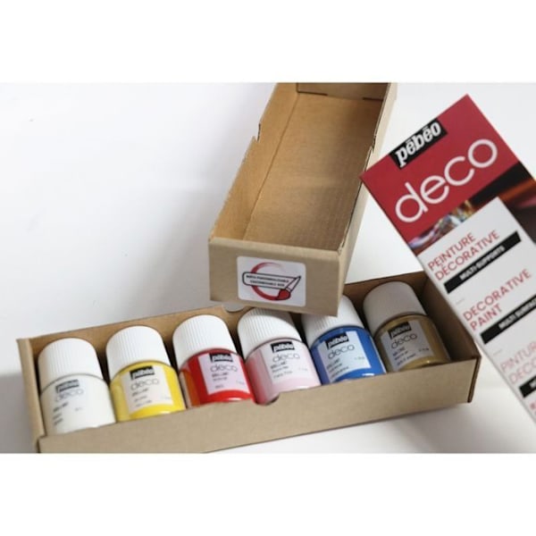 Initieringsboks - PEBEO - Dekorativ maling - 6 potter á 20 ml - Hvid farve - Blandet Flerfärgad
