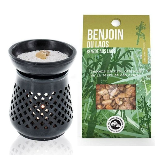 Diffuser incenseholder + Benjoin resin from Laos Svart