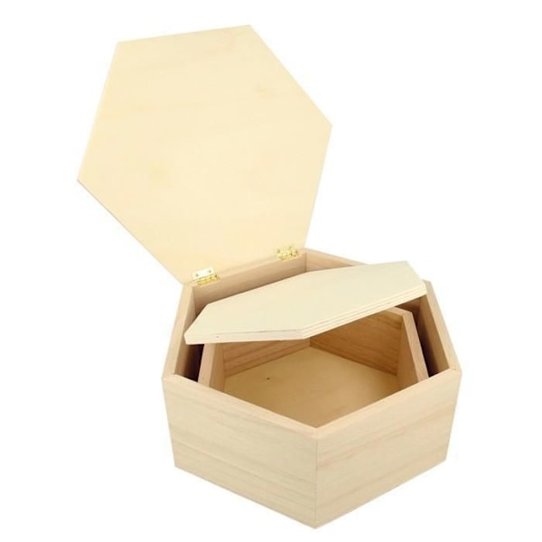 Hexagonal trälåda 2 delar kastanj