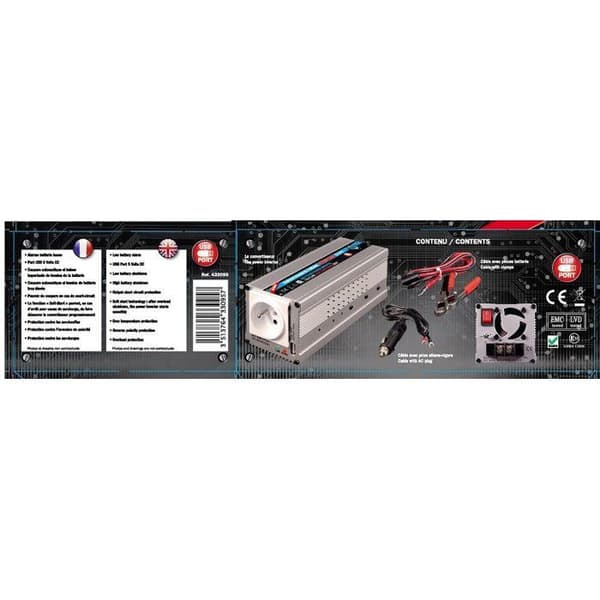 Automatisk 12V / 24V konverter til 220V - HTC TECHNIC - 350W med USB-A stik 0.5A Grå