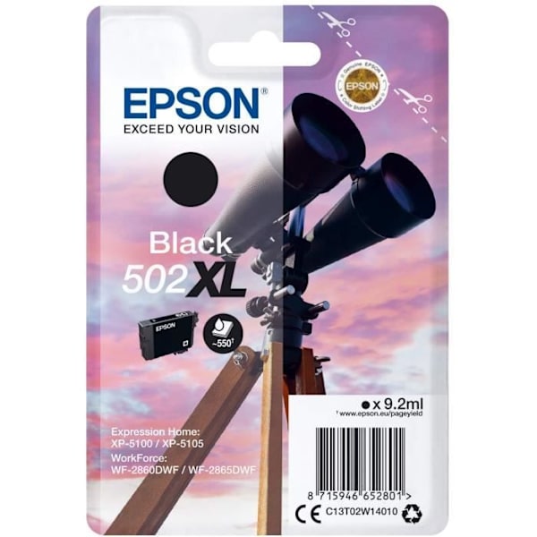 EPSON blækpatron 502 XL sort - kikkert (C13T02W14010)