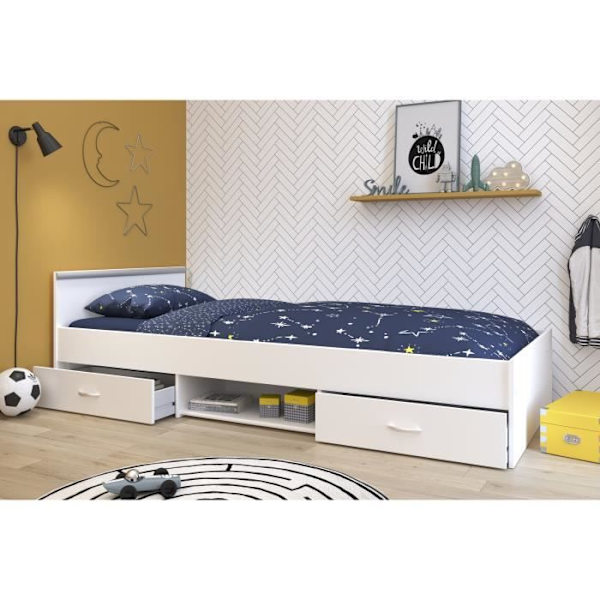 PARISOT ZODIAC Nykyaikainen mattavalkoinen lastensänky - P 90 x S 200 cm Vit