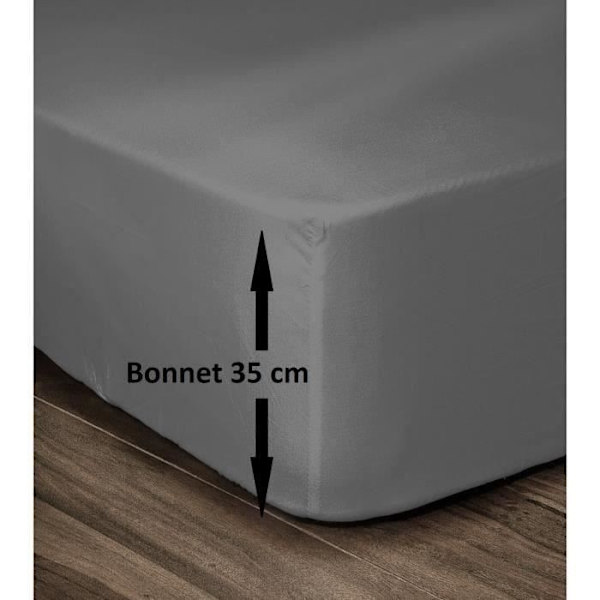 KÆRLIGHED HJEM Fittet ark 100% bomuld 160x200cm - Leaned 35cm - Mørkegrå Mörkgrå