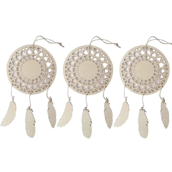 3 drømmefangere til at tilpasse i træ - Fjer 12,5 x 23,5 cm Beige