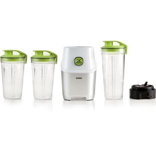 Blender DOMO Xpower - DO700BL - 1000 W - 3 pulloa (700 ml ja 2 pulloa 500 ml) - 10 osaa - Harmaa Vit och transparent