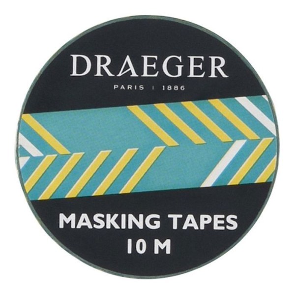 Maskeringstape - Egenskaber - Draeger Paris - Grøn - 10 M - Dekorativt Klæbepapir Grön med gula och vita ränder