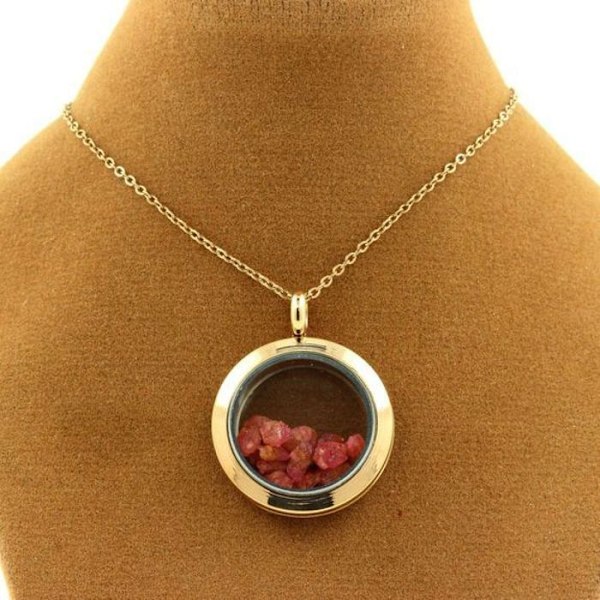 Stenar och mineraler. Rå Spinel Halsband. Medaljong modell 25 mm. Färg Rose guld. Rose guld