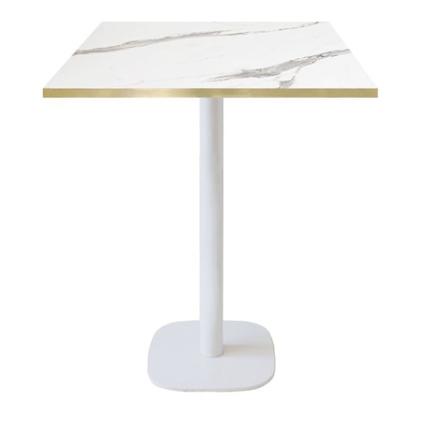 Barbord 70 x 70 cm - Rund model hvid marmorbænk med messingkanter Vit