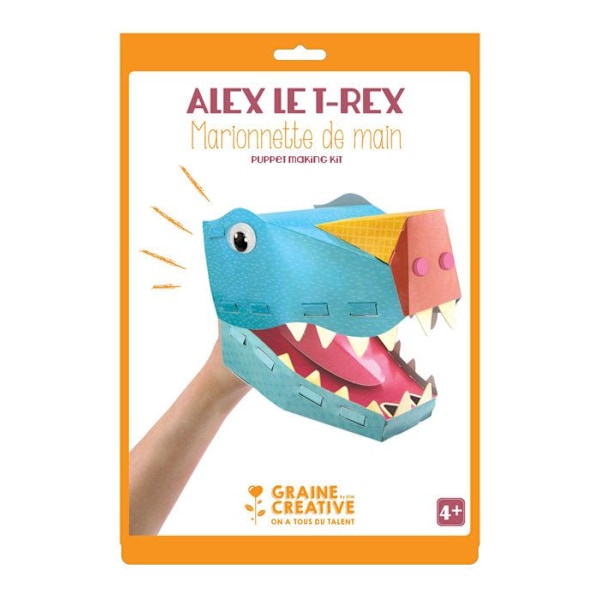 Handdockor i kartong - T-rex dinosaurie - Barn - Blandat - Blå