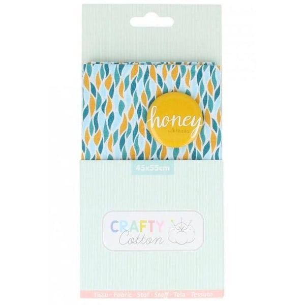 Coupon af Crafty Cotton-stof - Geometriske flammer - Hvid baggrund - 45 x 55 cm Vit, Röd, Gul, Svart