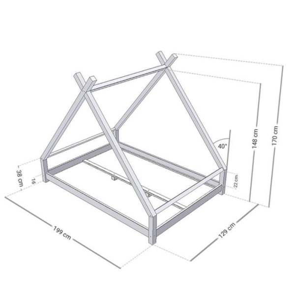 TAHUKA tipi-børneseng - Benlemi - Massivt træ - Grå - 120 x 190 cm - Montessori grå